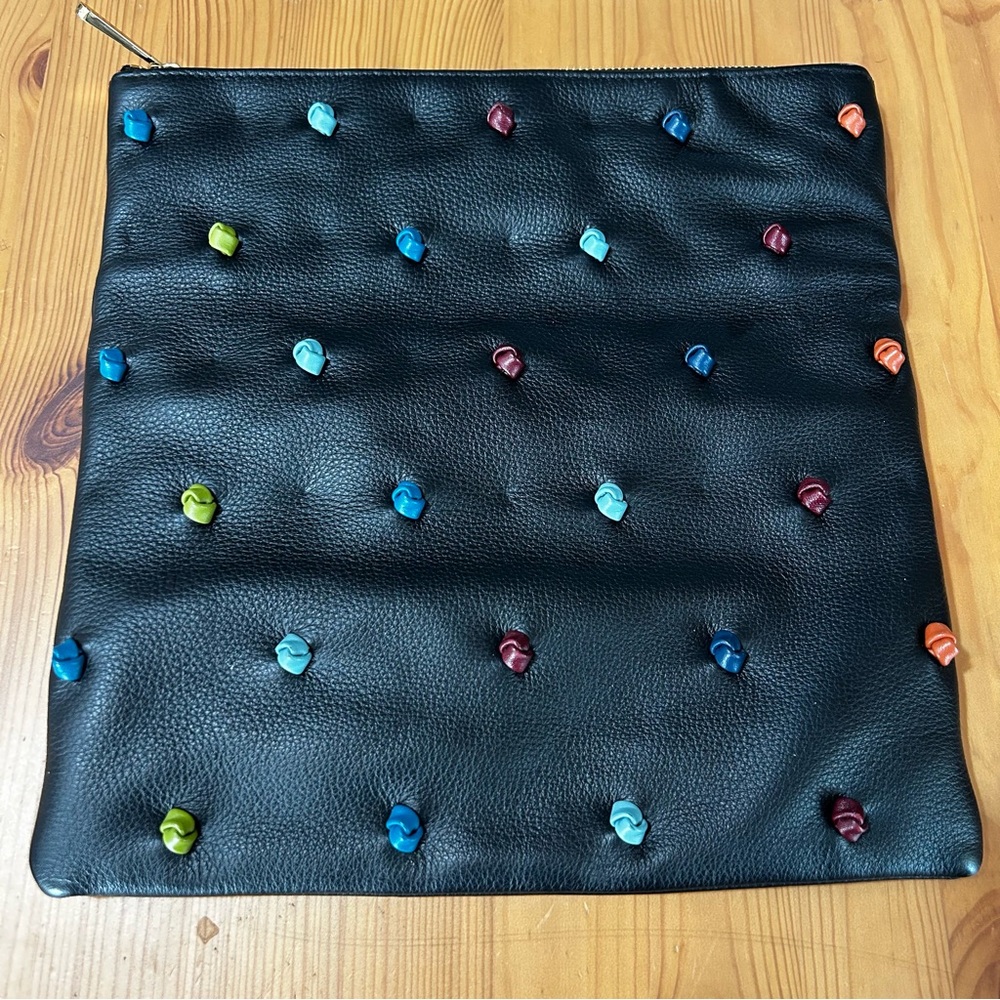 Multicolor Studded Black Leather Clutch - Picture 3 of 11
